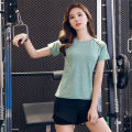 (Preorder) Sexy short-sleeved yoga t-shirt for women, quick-drying, breathable, sweat-absorbent, polyester, summer 2023, yoga clothes for beginners.. 