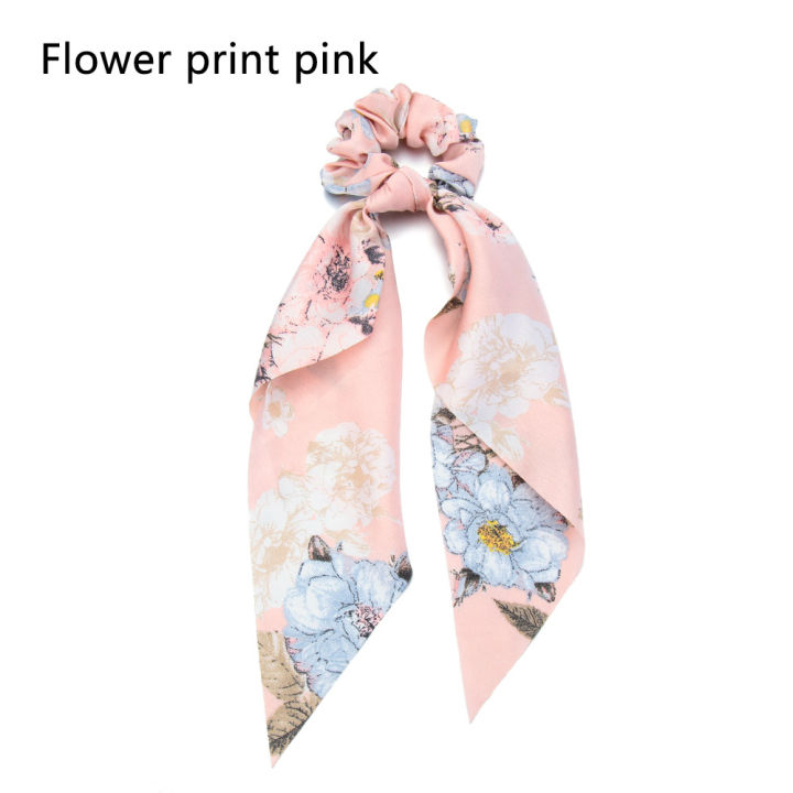 【BestGO】Flower Print  Ribbon Hair Scarf Rope Satin Elastic Hair BanHair Ties Scrunchies for s Fashion Hair Accessories