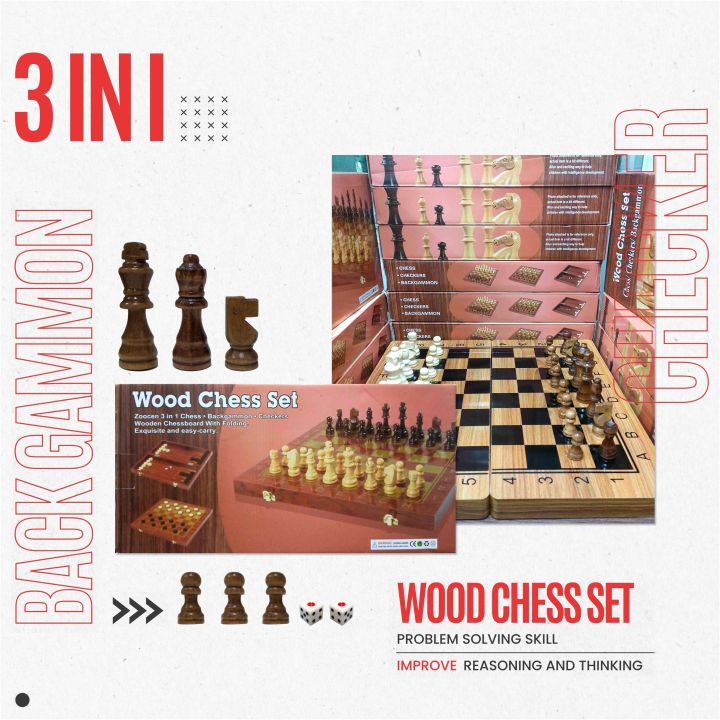 3 in 1 Wood Chess Set