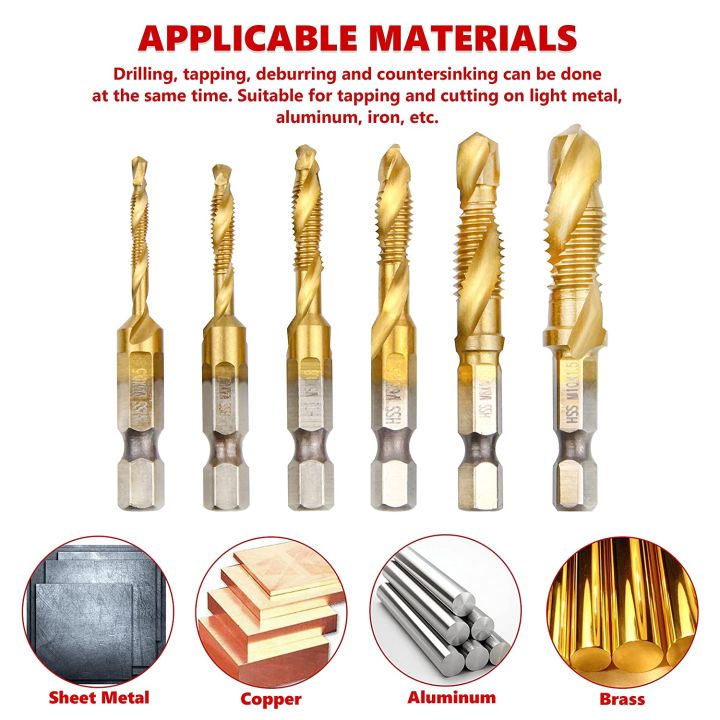 Clover 6Pcs Combination Drill and Tap Set ( အပေါက်ဖောက် အရစ်ဖော်စူးသွား ၆ ချောင်းတစုံ။ )