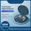 60w Fast Charging Multi-Function Data Cable Storage Box,Built-in Phone Holder,Compact Cable Organizer, Organizer Bag for Fast Charging of Mobile Phones, Tablets, Laptops and Other Devices (Blue). 