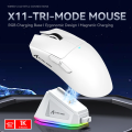 ATTACK SHARK X11 Wireless Gaming Mouse with Charging Dock Tri-mode Gaming Mouse Ultra Light 63g with Magnetic Charging Dock PAW3311 Sensor, 22000 DPI, BT/2.4Ghz/Wired, for Window/MAC/Android Programmable Buttons Anti-Slip Tape. 