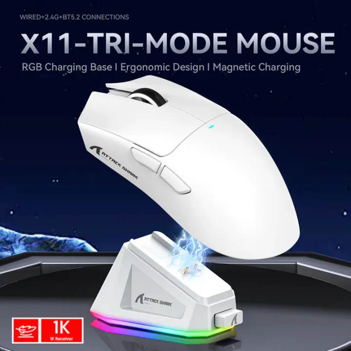 ATTACK%20SHARK%20X11%20Wireless%20Gaming%20Mouse%20with%20Charging%20Dock%20Tri-mode%20Gaming%20Mouse%20Ultra%20Light%2063g%20with%20Magnetic%20Charging%20Dock%20PAW3311%20Sensor,%2022000%20DPI,%20BT/2.4Ghz/Wired,%20for%20Window/MAC/Android%20Programmable%20Buttons%20Anti-Slip%20Tape%20-%20Image%203