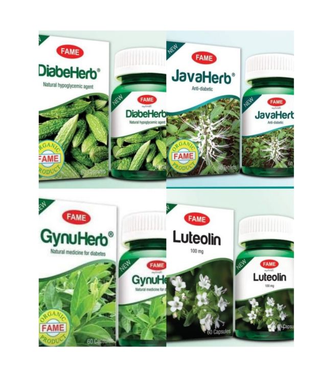 Fame Bundle , ဆီးချိုရောဂါကို ကုသရာတွင် တွဲဖက်သောက်သုံးနိုင်သော Fame ဆေးများ ,DiabeHerb+GynuHerb+JavaHerb+Luteolin