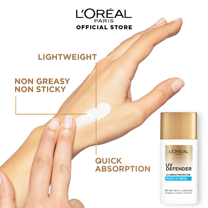 L%E2%80%99Oreal%20UV%20Defender%20Serum%20Protector%20Sunscreen%20Moist%20&%20Fresh%20SPF50+%20PA++++%2050ml%20-%20Image%203
