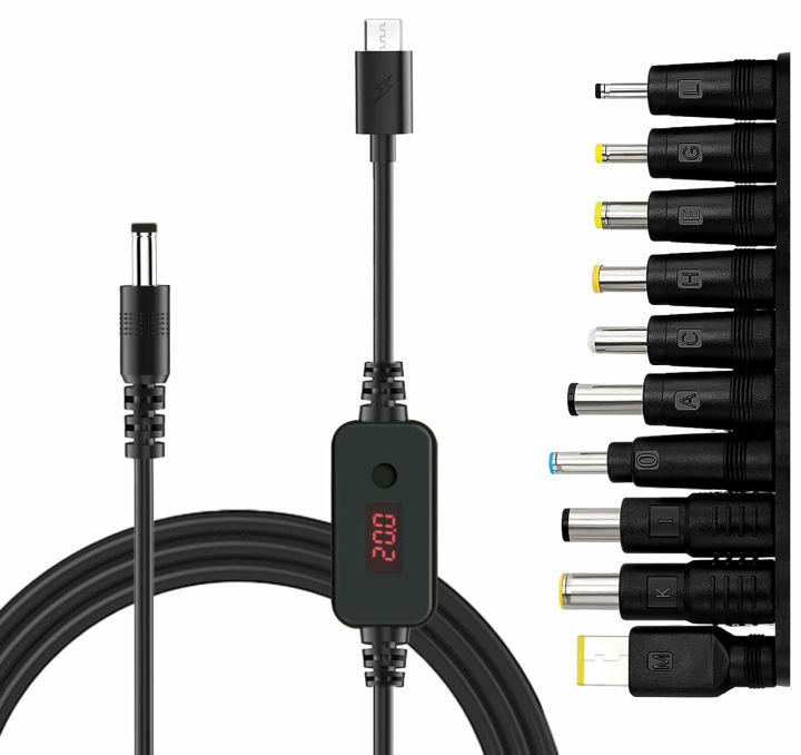 USB C to DC PD Adapter Cable with 10 Connecor Tips,Type-C to DC Power Cable Output Adjustable Voltage 5V-9V-12V-15V-20V PD Fast Charging Cable