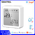 (Preorder)SMATRUL Tuya Temperature And Humidity Sensor, Wifi Smart Home Indoor Hygrometer Alarm Battery LCD Display For Alexa Google for Android IOS APP Control. 