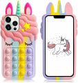 Pop Fidget Toys Push It Bubble Case Cover For iPhone 13 / 13 Pro / 13 Pro Max (Unicorn). 