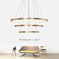 Circular Ring Pendant Lights 3 Circle Rings Acrylic Aluminium LED Chandelier  (3 Colors Changeable Light & Dimmable with Remote). 