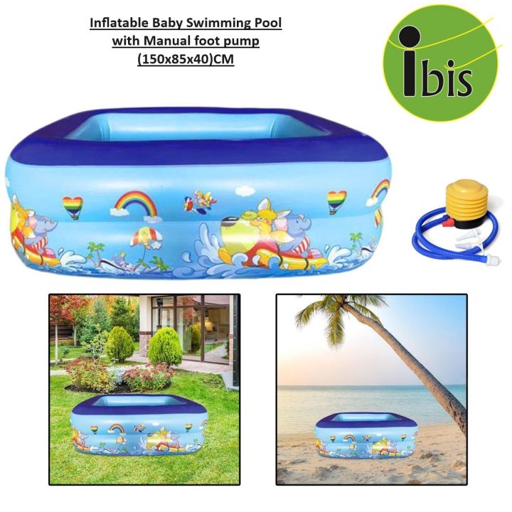 iBis_ Inflatable Baby Swimming Pool with manual foot pump (120x85x40)CM (၄ ပေ ရေကူးကန်)