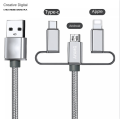 Mobile phpne charging cable 3 in 1 (Mobile Phone Charging cable three-in-one data cable suitable for Apple Android type-c mobile phone fast charge one drag three nylon braided cable charging cable). 