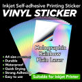 Inkjet Waterproof Vinyl Sticker | Rainbow Holographic Laser Pattern | White Matte | Comparable to Vinyl Inkjet | A4 Size Full Sheet Label | Inkjet Printers. 