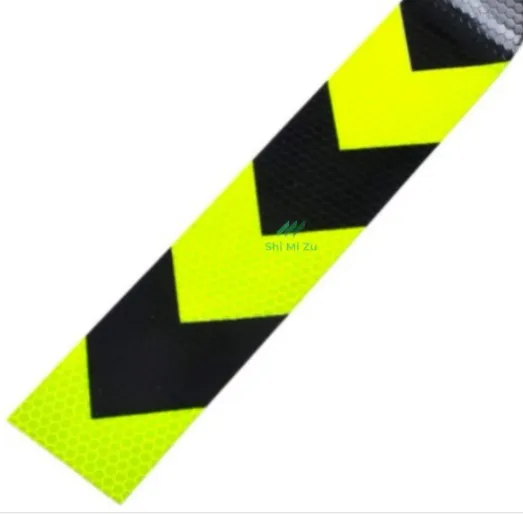 Vehicle Night Reflective Safety Warning Tape Sticker in Lime Green Black Arrow Reflection for Car Truck and Bus 100cm (3 feet)