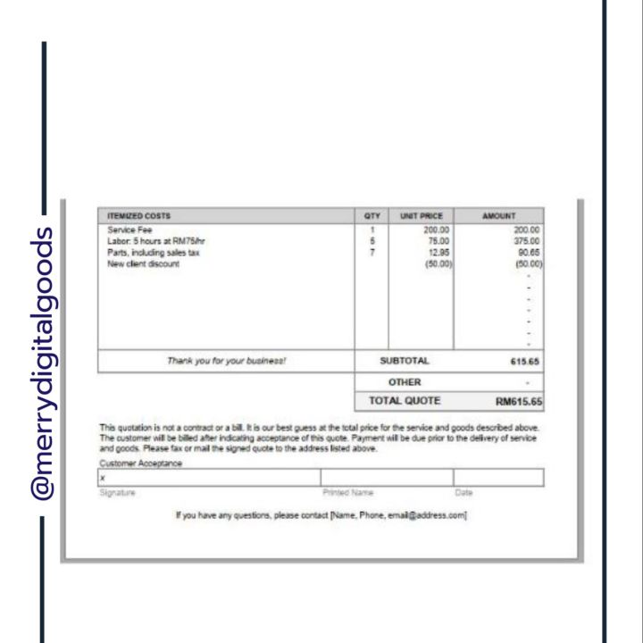 Price Quotation Excel Template / Template Excel Quotation Harga / Sebutharga ( Rancangan Perniagaan)