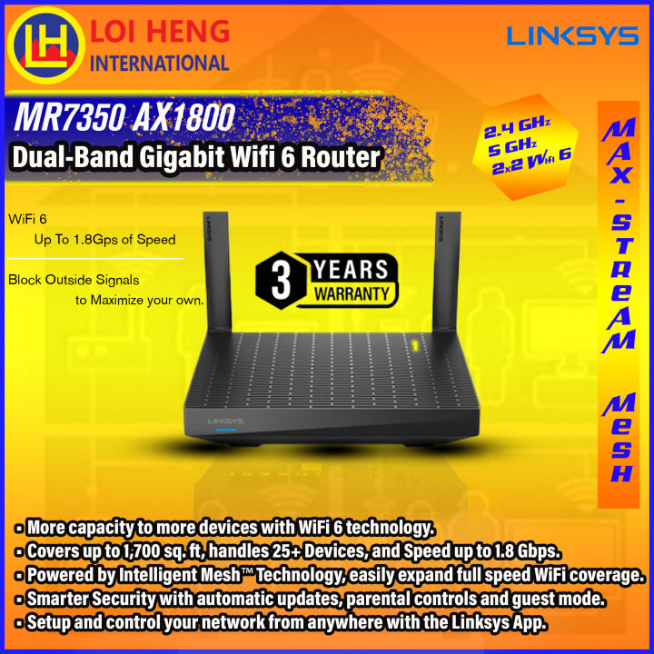 Linksys MAX-STREAM Mesh WiFi 6 Router (MR7350)