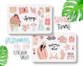 Spring time, Pajamas all Day, Cute Teenage Girl Sticker Sheet - 2 Stickers Sheet  Kiss Cut Stickers for Planners  Journals and Scrapbooking  Laptop Sticker  Car Sticker  Phone Sticker  Waterbottle Sticker  Wall Sticker  Waterproof Sticker. 