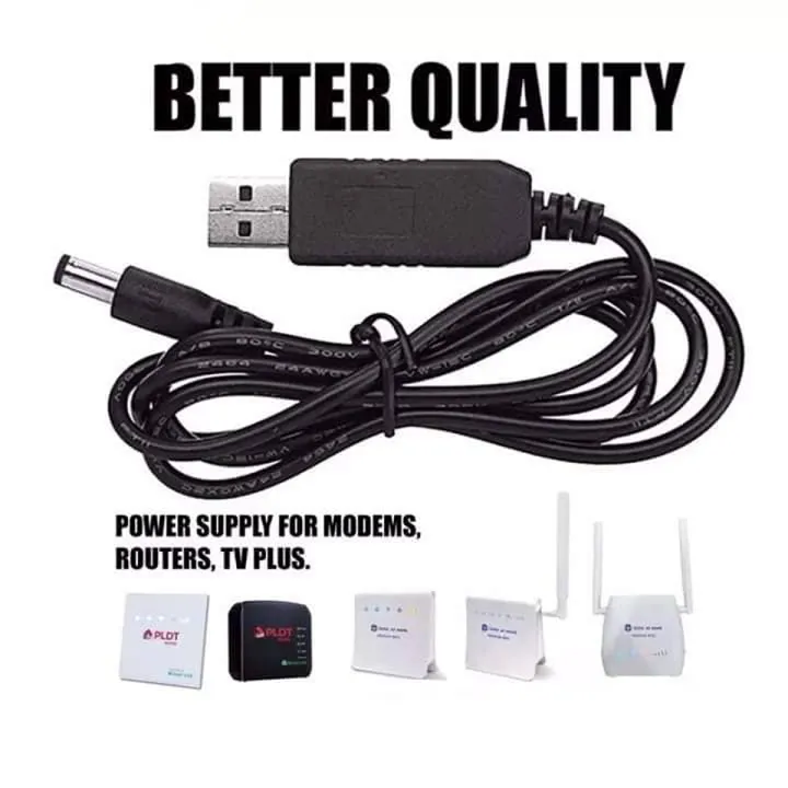 Tech Xtreme Wifi Cable DC 5V to DC 12V USB Voltage Step Up Converter Cable - Tech Xtreme Power Supply USB Cable with DC Jack 5.5 x 2.5mm or 5.5 x 2.1mm, USB 5V to DC 12V Cable 3ft