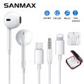 (Preorder) SANMAX Earphone Earphone Lightning Interface 3.5mm TypeC Built-in Microphone Clear Voice Suitable for All Brands For ios Android. 
