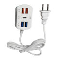 4 Port USB + PD Fast Charger with Power Cord for Universal Mobile Phone. 