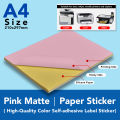 Color Paper Sticker | Pink Matte | Label A4 Paper Sticker | Laser, Inkjet, Copier A4 Printable Labels Sticker. 