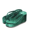 Thin Ya Nant Women's Myanmar Traditional Velvet Court-FlipFlop 1/2- Jade. 