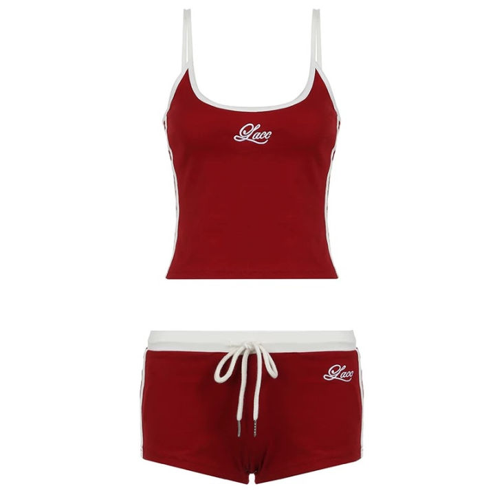 (Preorder)%20Women's%20red%20workout%20outfit,%20polyester,%202-piece%20set,%20camisole%20top%20+%20shorts,%20elastic%20waistband,%20drawstring,%20swimsuit%20#2447.%20-%20Image%206