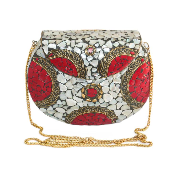 White Red Metal Body Chained Clutch Bag For Women