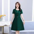Women Short Sleeve Midi A-Line Adjustable Waist Casual Dress. 
