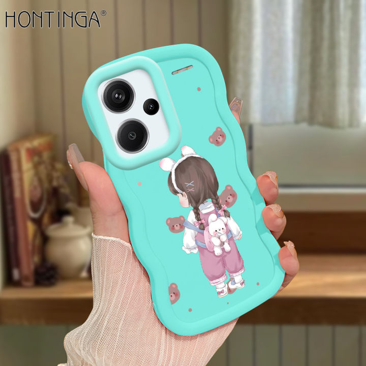 Hontinga for Redmi Note 13 Pro Plus Note 13 Pro 5G Note 13 5G Xiaomi Poco X6 5G Back Cover Cute Girl Pattern Luxury Soft Silicone Macaron Wave Mobile Case