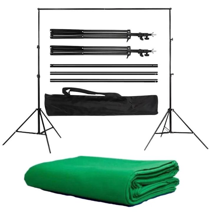 Green Screen 8x12 FT With Stand Set 9x9 FT. Wide Photo Studio Background Green Screen With Stand Kit Including Carry Bag.