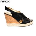 Geox Black Janira C Pure Leather Wedge Sandals For Women. 