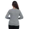 Black/White Cotton Round Neck Full Sleeve Lining Printed T-Shirt For Women. 