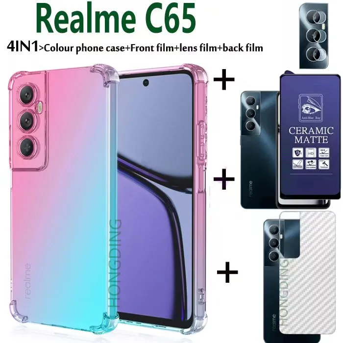 BLKNAIM%204-in-1%20NEW%20For%20Realme%20C65%20case%20Anti-fall%20Color%20phone%20case%20+Purple%20light%20Matte%20Ceramic%20Film%20+Carbon%20Fiber%20Back%20Film%20+Lens%20Film%20-%20Image%204