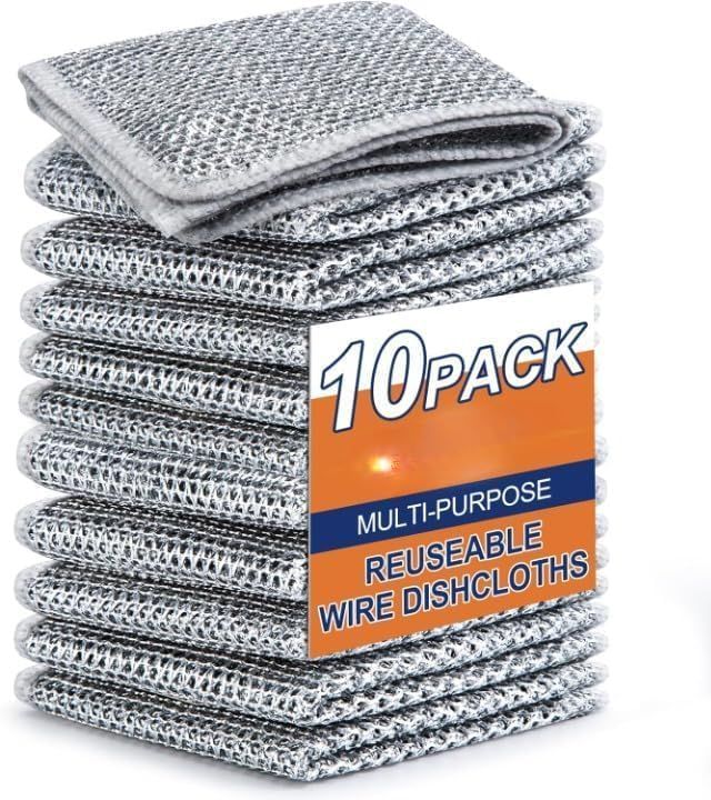 Multipurpose Wire Dishwashing Rags for Wet and Dry Stainless Steel Scrubber Non-Scratch Wire Dishcloth for Washing Dishes Sinks Counters Easy Rinsing Machine Washable