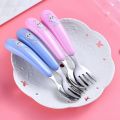 Newborn Baby Child PP Material Spoon Fork Set - Cute Stainless Steel Baby Feeding Utensils (2 Pieces). 