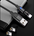 Data Cable | Rotating Magnetic Charging Cable 3 in 1 USB | 2 Meter Magnetic Charger Cable | 3A Fast Charge. 