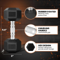 Rubx 5 Kg Rubber Hex Dumbbell Set ( 2 pieces ) - Home Gym Equipment | Rubber Coated Silver Chrome Cast Handle Dumbbell - 5KG - 1 Pair. 