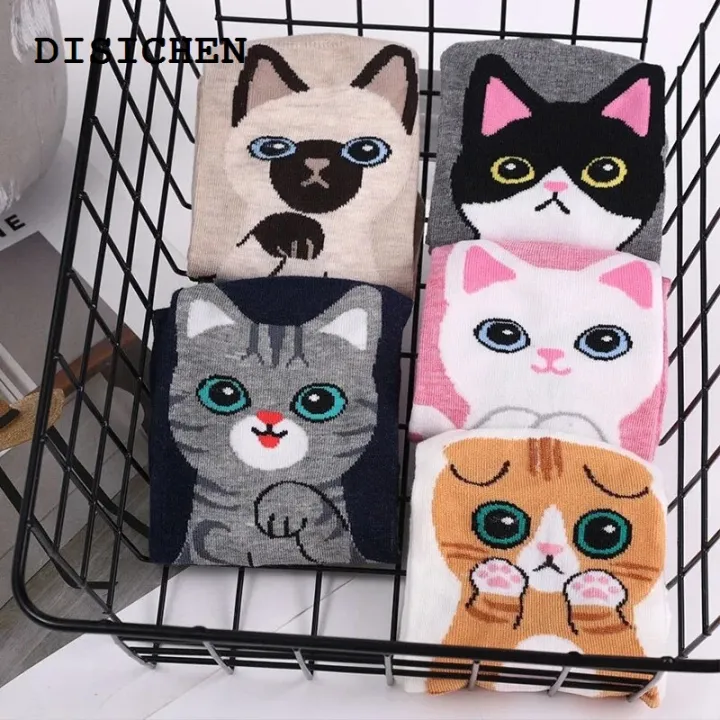 DISICHEN%20New%20style%205/1pairs%20Cartoon%20Cat%20printing%20Socks%20Women%20Cute%20Funny%203D%20Animal%20Paw%20Stockings%20Cotton%20Harajuku%20Kawaii%20Ankle%20Sox%20Calcetines%20-%20Image%206