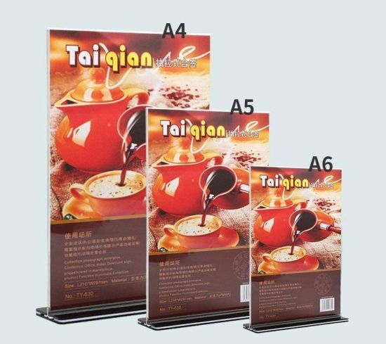 Acrylic card holder table name stand table top plastic menu stand sign display holder 2 sided A4 size T shaped clear display sing holde(12pcs)