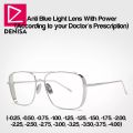 Blue Ray Cut Prescription Power Glasses Finished Unisex Retro Silver Square Frame Prescription Spectacles. 