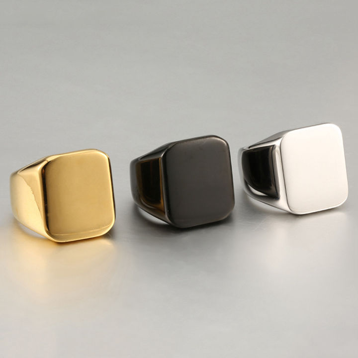 Wholesale High Polished Blank Men's Finger Rings Sliver And Gold Color Square Shape Stainless Steel Signet Ring For Men