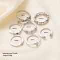 Youbo Silver Star Moon Spot Drill Ring Creative Retro Snake Shape Ring 7 Set. 
