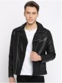 Black Leather Biker Coat jacket Men. 