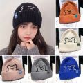 Fashion Winter Warm Knitted Cap Soft Thick Slouchy Bonnet Bear Embroidery Solid Color Leisure Cap for Men Women. 
