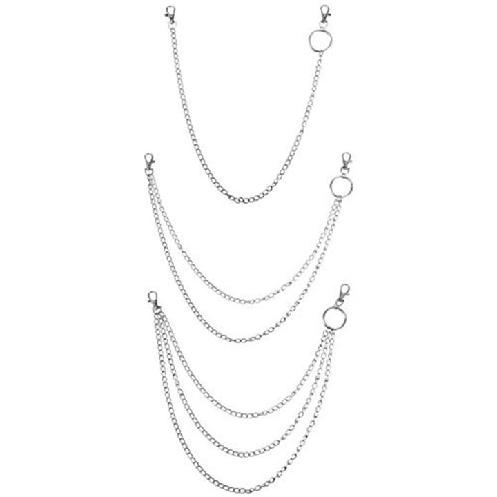 3 Pieces Jeans Chains Wallet Chain Pocket Chain Belt Chains Hip Hop Pants Chain Wallet Chain Multi-Layer Chain
