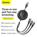 Baseus 3 in 1 Retractable USB Cable For iPhone 12 Pro Max 3.5A USB Micro Type C Quick Charging Cable For Sumsung Huawei Vivo Oppo Xiaomi Realme. 