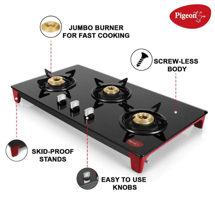 Pigeon 3 burner Glasstop gas stove