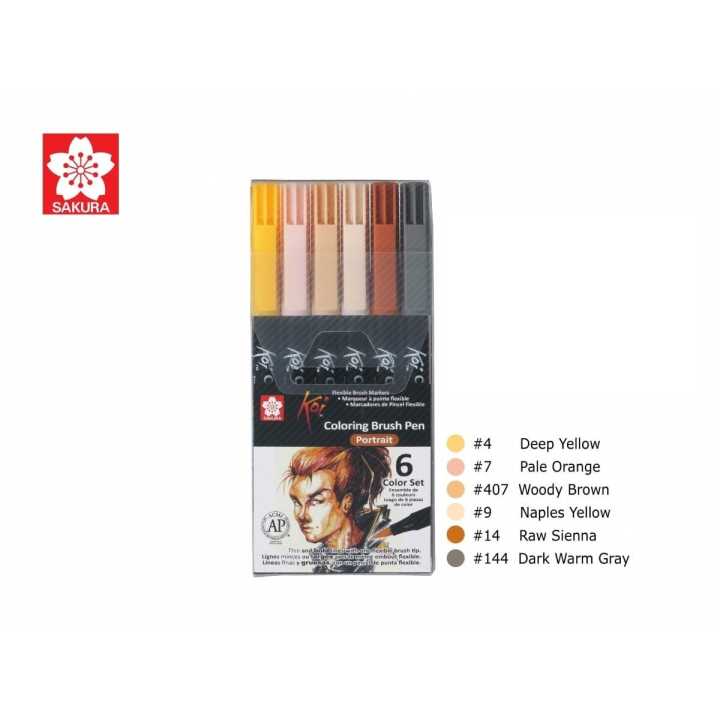 Sakura Koi Coloring Brush Pen Set Of 6 Portrait Shades/Skin Tones (XBR)