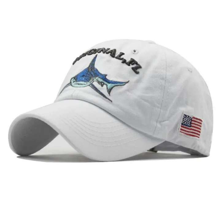 Embroidery Washed Cotton Shark Dad Hat Vintage Baseball Cap For Men ...