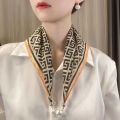 Beautiful Magnetic Buckle Scarves Satin Surface Girls Small Scarf Thin Silk Scarf Woman. 